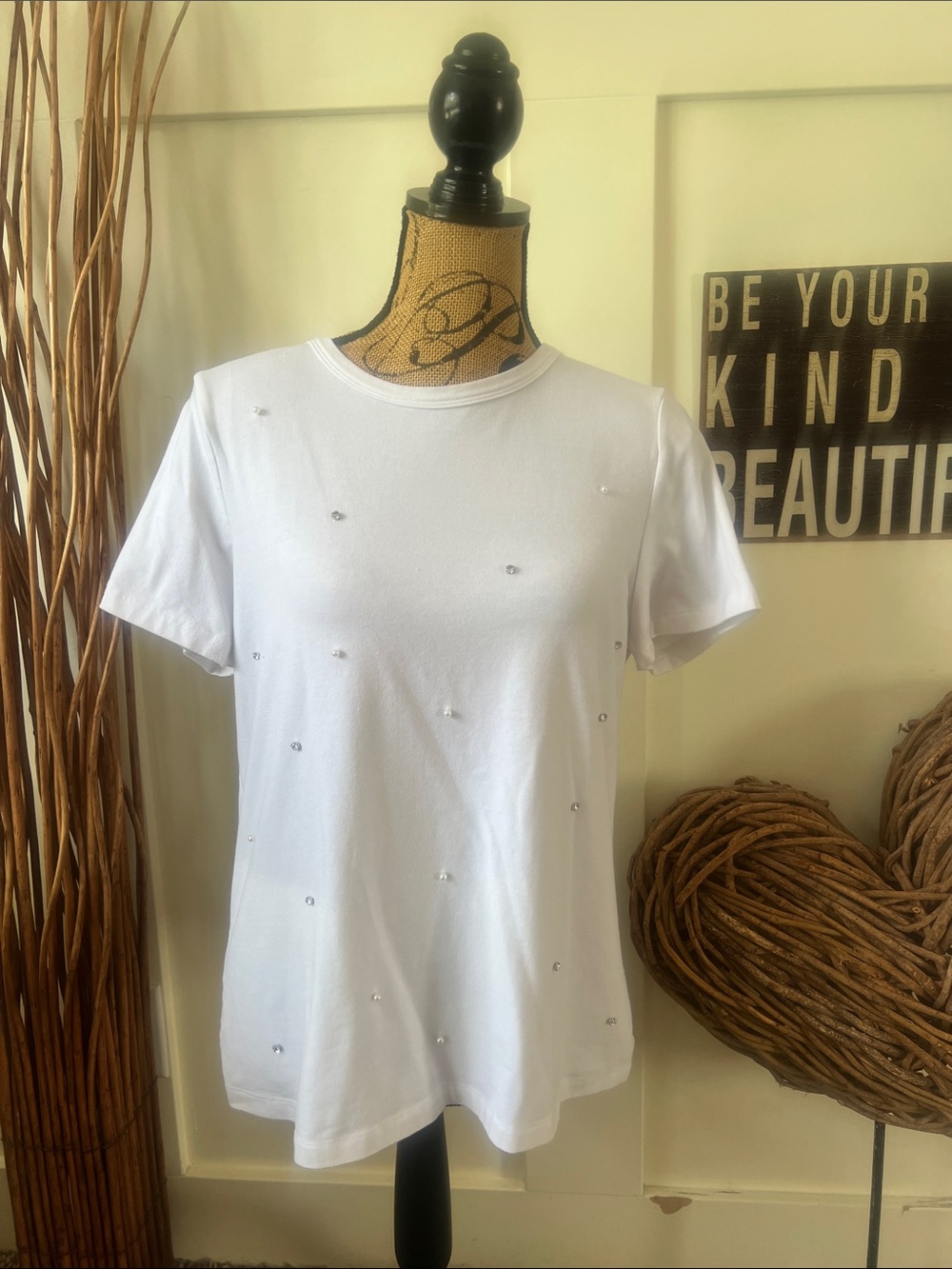 Cato White Short-Sleeve Crewneck Tee with Stud Accents